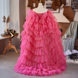 Chic Beautiful Fuchsia Handmade Cascading Ruffles Prom Shawls 2025