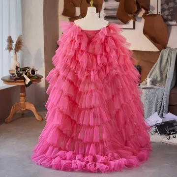 Chic Beautiful Fuchsia Handmade Cascading Ruffles Prom Shawls 2025