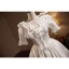Vintage / Retro Ivory Lace Flower Satin Wedding Dresses 2023 A-Line / Princess V-Neck Bow Short Sleeve Backless Floor-Length / Long Wedding