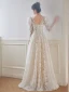 Vintage / Retro Ivory Lace Flower Wedding Dresses 2024 A-Line / Princess Square Neckline Long Sleeve Backless Floor-Length / Long Wedding