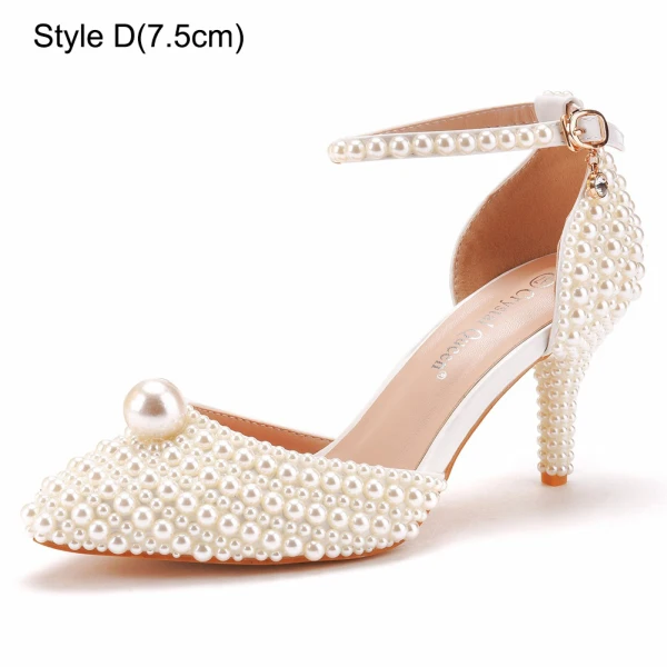 Élégant Blanche Perle Chaussure De Mariée 2023 Bride Cheville 9 cm Talons Aiguilles À Bout Pointu Mariage Sandales Talons Hauts