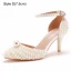 Élégant Blanche Perle Chaussure De Mariée 2023 Bride Cheville 9 cm Talons Aiguilles À Bout Pointu Mariage Sandales Talons Hauts