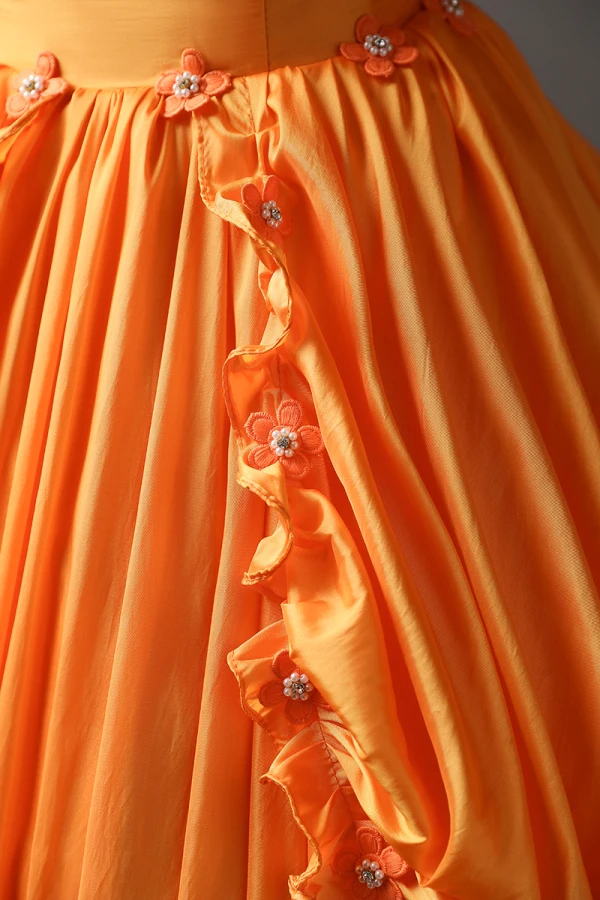 Elegant Orange Appliques Prom Dresses 2023 Ball Gown Bow Off-The-Shoulder Short Sleeve Backless Floor-Length / Long Prom Formal Dresses