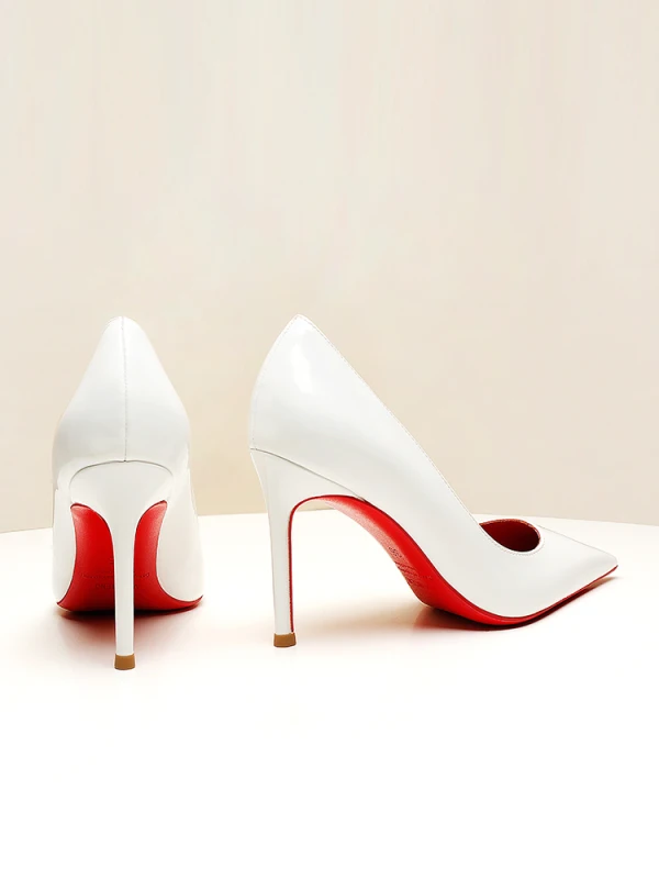 Mode Witte Kantoor OL Lakleer Pumps 2024 Leer 8 cm Naaldhakken / Stiletto Spitse Neus Pumps Hoge Hakken