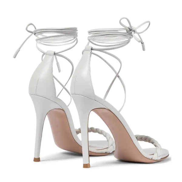 Sexy White Evening Party Womens Sandals 2022 11 cm Stiletto Heels Ankle Strap Open / Peep Toe Sandals High Heels