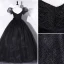 Élégant Noire Tachetée Robe De Bal 2022 Robe Boule Encolure Carrée Gonflée Manches Courtes Dos Nu Noeud Ceinture Longue Promo Robe De Ceremonie