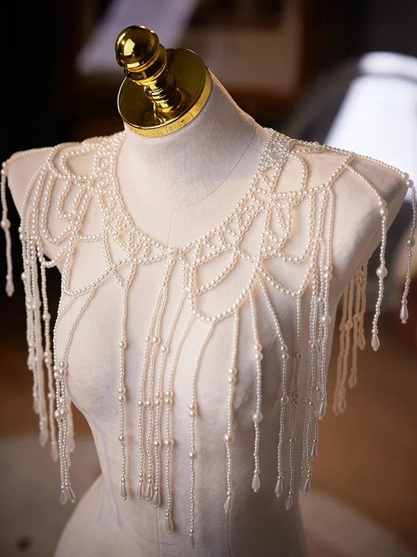 Vintage / Originale Blanche Fait main Perle Percé châle 2025