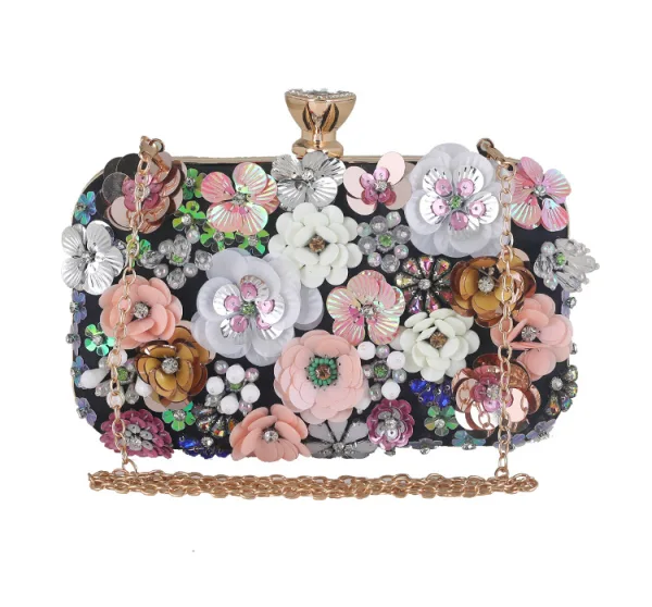 Flower Fairy Ocean Blue Pearl Rhinestone Sequins Prom Clutch Bags 2024