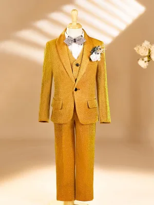 Glitter Jaune Tomber Hiver 6 Pièces Manches Longues Costume Garçon Mariage 2025 Bijoux De Corps Manteau Un Collier Pantalon Chemise Cravate Gilet