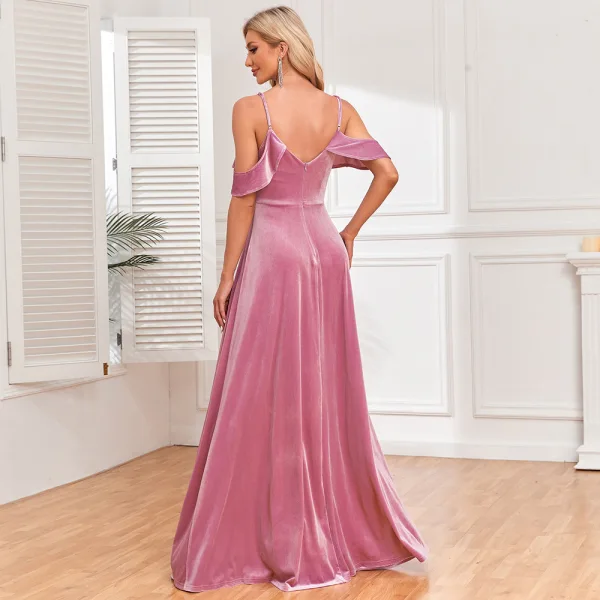 Sexy Pink Samt Gespaltete Front Abendkleider 2024 Meerjungfrau Spaghettiträger Ärmellos Rückenfreies Lange Abend Festliche Kleider