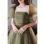 Modest / Simple Sage Green Prom Dresses A-Line / Princess 2022 Square Neckline Sequins Puffy Short Sleeve Backless Floor-Length / Long Formal Dresses