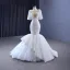 Luxury / Gorgeous White Handmade  Beading Pearl Cascading Ruffles Wedding Dresses 2023 Trumpet / Mermaid Scoop Neck Short Sleeve Floor-Length / Long Wedding