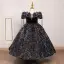 Sparkly Multi-Colors Sequins Birthday Black Flower Girl Dresses 2022 Ball Gown Scoop Neck Puffy Short Sleeve Backless Floor-Length / Long Flower Girl Dresses