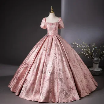 Elegante Candy Roze Het Drukken Galajurken Baljurk 2024 Vierkante Halslijn Korte Mouwen Ruglooze Lange Gala Gelegenheid Jurken