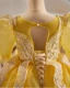Vintage / Retro Yellow Beading Pearl Sequins Flower Girl Dresses 2024 Ball Gown Square Neckline Birthday 1/2 Sleeves Backless Floor-Length / Long