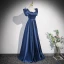 Vintage / Retro Ocean Blue Satin Prom Dresses 2023 A-Line / Princess Square Neckline Puffy Short Sleeve Backless Floor-Length / Long Prom Formal Dresses