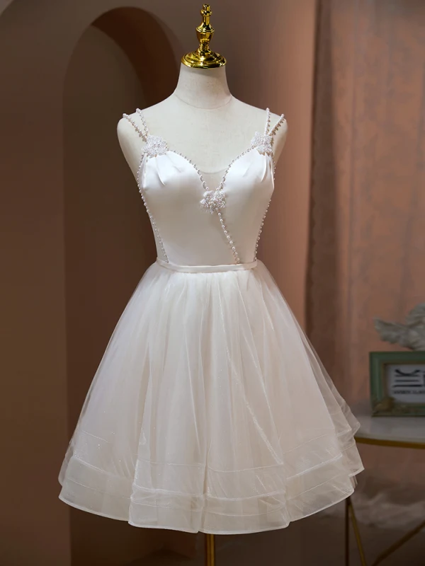 Sexy Nude Perle Kurze Partykleider 2022 A Linie Spaghettiträger Ärmellos Rückenfreies Partykleider