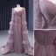 Haut de Gamme Rose Sombre Volants en Cascade Perlage Perle Faux Diamant Robe De Bal 2023 Princesse Encolure Carrée Manches Longues Dos Nu Train De Balayage Promo Robe De Ceremonie