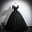 Vintage / Retro Black Glitter Prom Dresses 2025 Ball Gown Square Neckline Bow Short Sleeve Backless Floor-Length / Long Formal Dresses