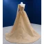 Sexy High-end Champagne Split Front Evening Dresses 2022 A-Line / Princess One-Shoulder Pearl Sequins Long Sleeve Backless Court Train Evening Party Formal Dresses