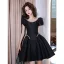 Fashion Black Rhinestone Short Party Dresses 2022 A-Line / Princess Scoop Neck Short Sleeve Backless Formal Dresses