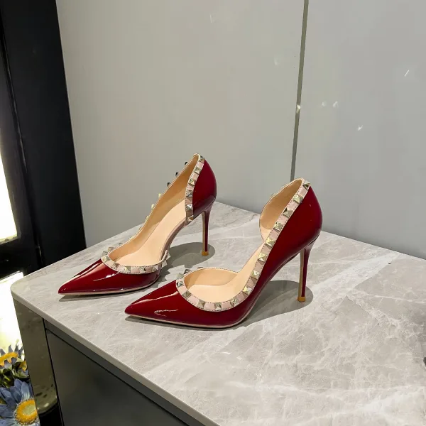 Sexy Bordeaux Avond Klinknagel Pumps 2025 Leer 10 cm Naaldhakken / Stiletto Spitse Neus Pumps Hoge Hakken