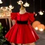 Chic / Beautiful Red Satin Short Prom Flower Girl Dresses 2022 Ball Gown Scoop Neck Sash Bell sleeves Flower Girl Dresses