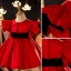 Chic / Beautiful Red Satin Short Prom Flower Girl Dresses 2022 Ball Gown Scoop Neck Sash Bell sleeves Flower Girl Dresses