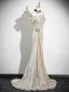 Sexy Champagne Prom Dresses 2024 Trumpet / Mermaid Off-The-Shoulder Short Sleeve Backless Floor-Length / Long Prom Formal Dresses