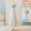 Modest / Simple Grey Short Sleeve Backless Bridesmaid Dresses 2024 A-Line / Princess Floor-Length / Long Tulle