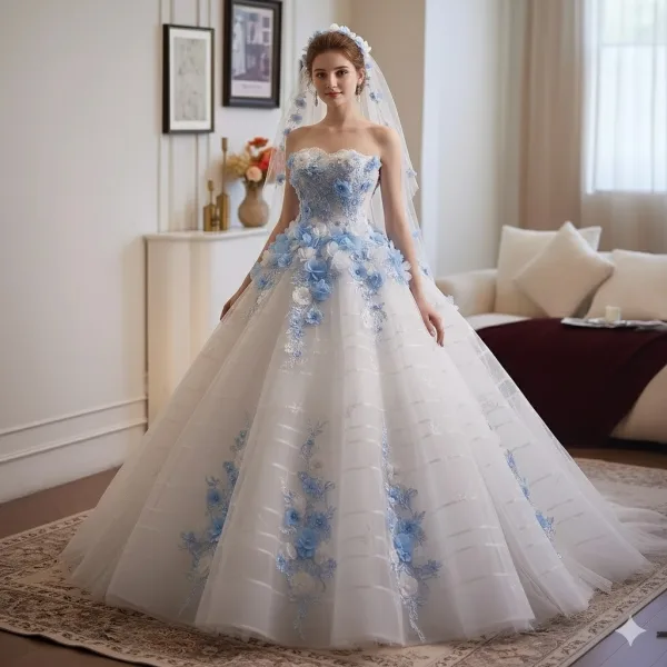 Charmant Haut de Gamme Blanche Fait main Perle En Dentelle Fleur Appliques Robe De Bal 2025 Robe Boule Bustier Sans Manches Dos Nu Train De Balayage