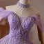 Enchantant Lavande Perlage Paillettes Gland Courte Robe De Soirée 2026 Robe Boule De l'épaule Manches Courtes Dos Nu Tulle Robe De Ceremonie