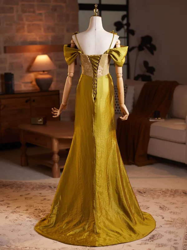 Vintage Retro Green Prom Dresses 2026 Trumpet Mermaid Off-The-Shoulder Short Sleeve Prom