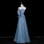 Scintillantes Bleu Ciel Paillettes Soirée Robe De Fete 2025 Princesse Noeud Bustier Sans Manches Dos Nu Longue Robe De Ceremonie