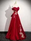 Elegant Red Beading Embroidered Prom Dresses 2025 A-Line / Princess Strapless Bow Sleeveless Backless Floor-Length / Long Formal Dresses