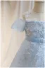 Chic / Beautiful Sky Blue Appliques Beading Pearl Sequins Birthday Flower Girl Dresses 2024 A-Line / Princess Scoop Neck Short Sleeve Tulle Floor-Length / Long