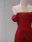 Evening Dresses Formal Dresses Evening Dresses  Burgundy Crossed Straps Backless Glitter Split Front Sweep Train Polyester Off-The-Shoulder Fall Spring Summer Evening Party Short Sleeve Trumpet / Mermaid