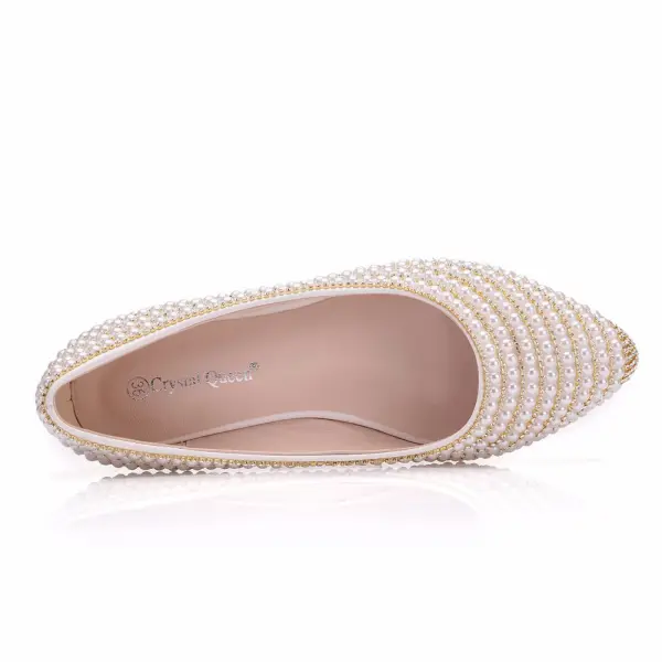 Scintillantes Doré Perle Faux Diamant Plate Chaussure De Mariée 2023 À Bout Pointu Chaussure De Mariée
