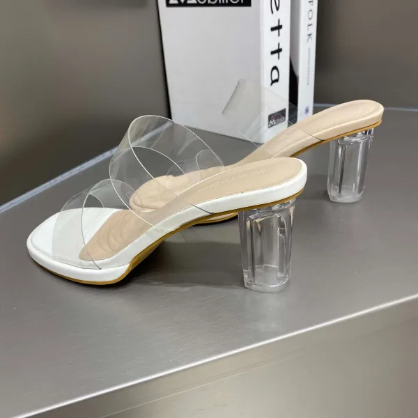 Summer Transparent Beige Street Wear Crystal Womens Sandals 2022 9 cm Thick Heels Open / Peep Toe Sandals High Heels