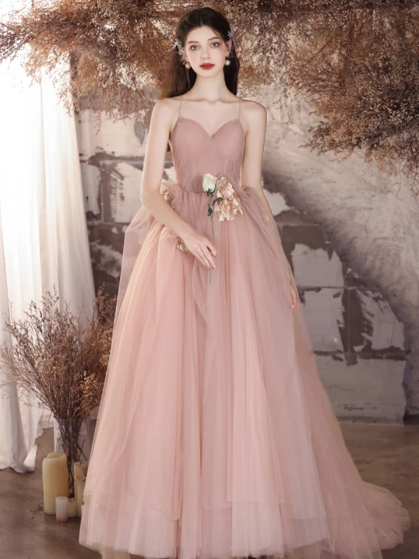 Modest Simple Blushing Pink Appliques Prom Dresses 2024 A-Line Princess Spaghetti Straps Modest Simple Blushing Pink Appliques Prom Dresses 2024 A-Line Princess Spaghetti Straps