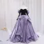 Fashion Lavender Cascading Ruffles Prom Dresses 2024 Ball Gown Off-The-Shoulder Long Sleeve Backless Floor-Length / Long Prom Formal Dresses