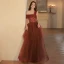 Chic / Beautiful Burgundy Beading Evening Dresses 2023 A-Line / Princess One-Shoulder Sleeveless Backless Floor-Length / Long Evening Party Formal Dresses