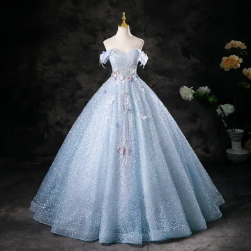 Bling Bling Sky Blue Beading Appliques Sequins Prom Dresses 2025 Ball Gown Off The Shoulder Sleeveless Backless Floor Length Long Formal Dresses