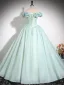 Élégant Vert Citron Robe De Bal 2024 Robe Boule De l'épaule Volants Manches Courtes Dos Nu Longue Promo Robe De Ceremonie
