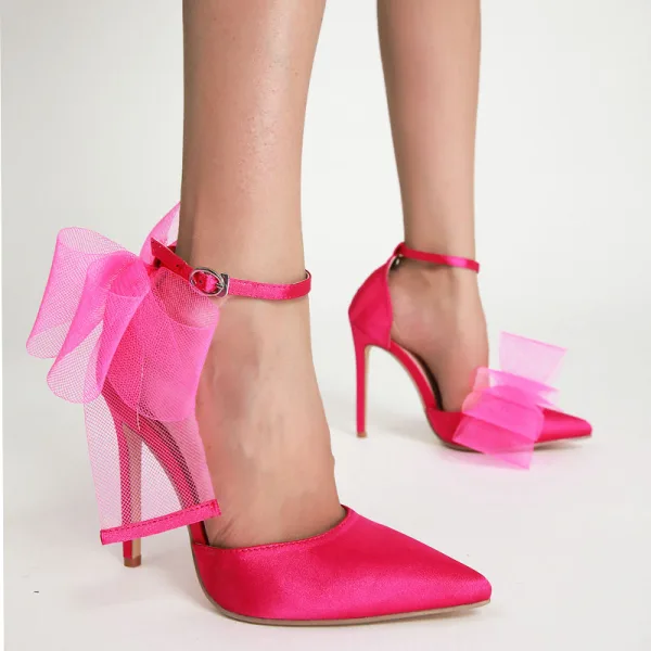 Sexy Black Summer Evening Party Bow Womens Shoes 2022 11 cm Stiletto Heels Ankle Strap Pointed Toe Womens Shoes High Heels