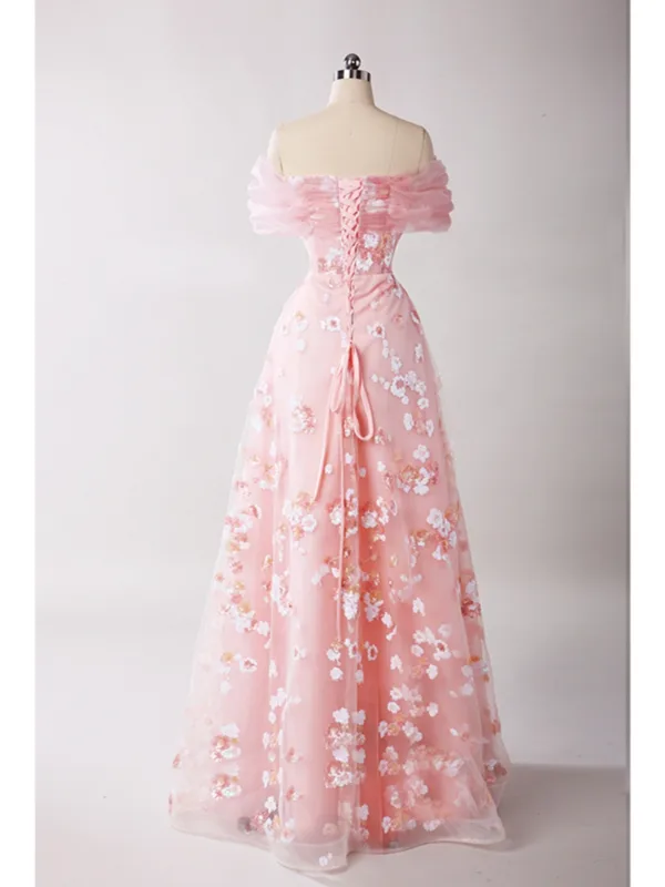 Chic / Belle Rougissant Rose Perlage Paillettes Robe De Bal 2025 Princesse De l'épaule Manches Courtes Dos Nu Longue Promo Robe De Ceremonie