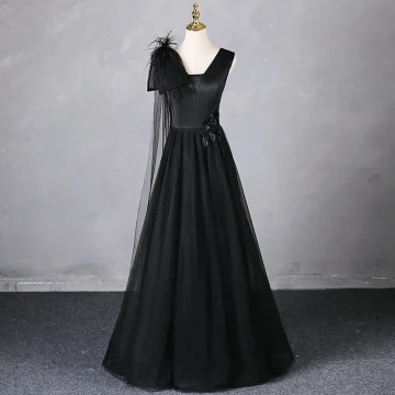 Elegantes Negro Tassel Apliques Vestidos De Gala 2024 Sin Espalda A Line Princess V Cuello Sin Mangas Largos Gala Vestidos Formales