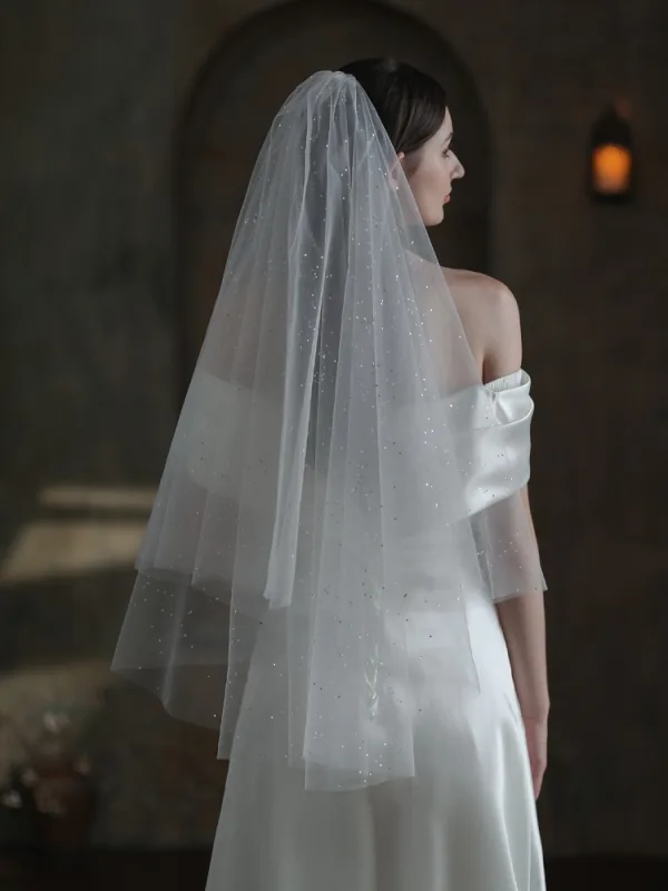 Chic / Belle Blanche Glitter Voile De Mariée 2025 1 m Tulle Mariage