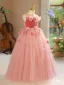 Chic / Beautiful Candy Pink Appliques Birthday Flower Girl Dresses 2024 Ball Gown Scoop Neck Sleeveless Backless Floor-Length / Long Flower Girl Dresses
