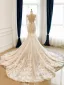 Luxury / Gorgeous Champagne Handmade  Sequins Lace Flower Chapel Train Wedding Dresses 2026 Trumpet / Mermaid V-Neck Long Sleeve